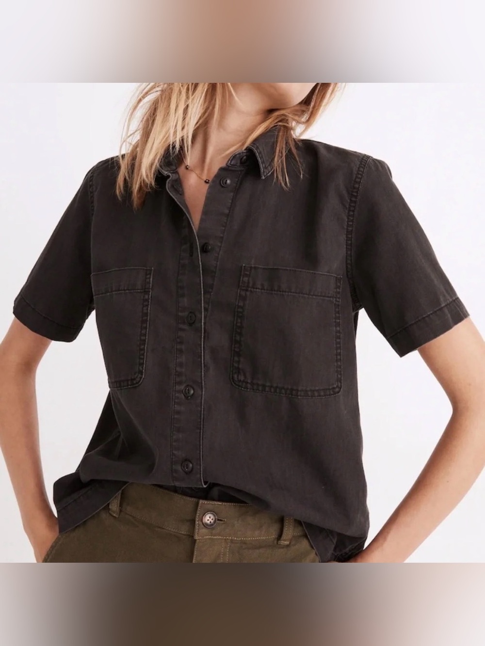 Madewell Short Sleeve Button-Front Shirt Jacket in Charcoal